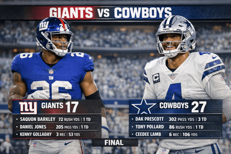 New York Giants vs Dallas Cowboys Match Player Stats