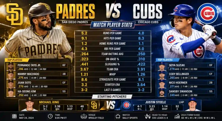 Padres vs Chicago Cubs Match Player Stats