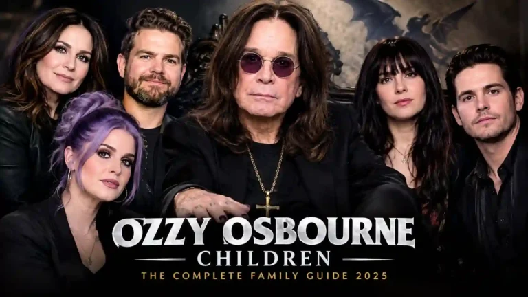 Ozzy Osbourne with his children in a cinematic family portrait